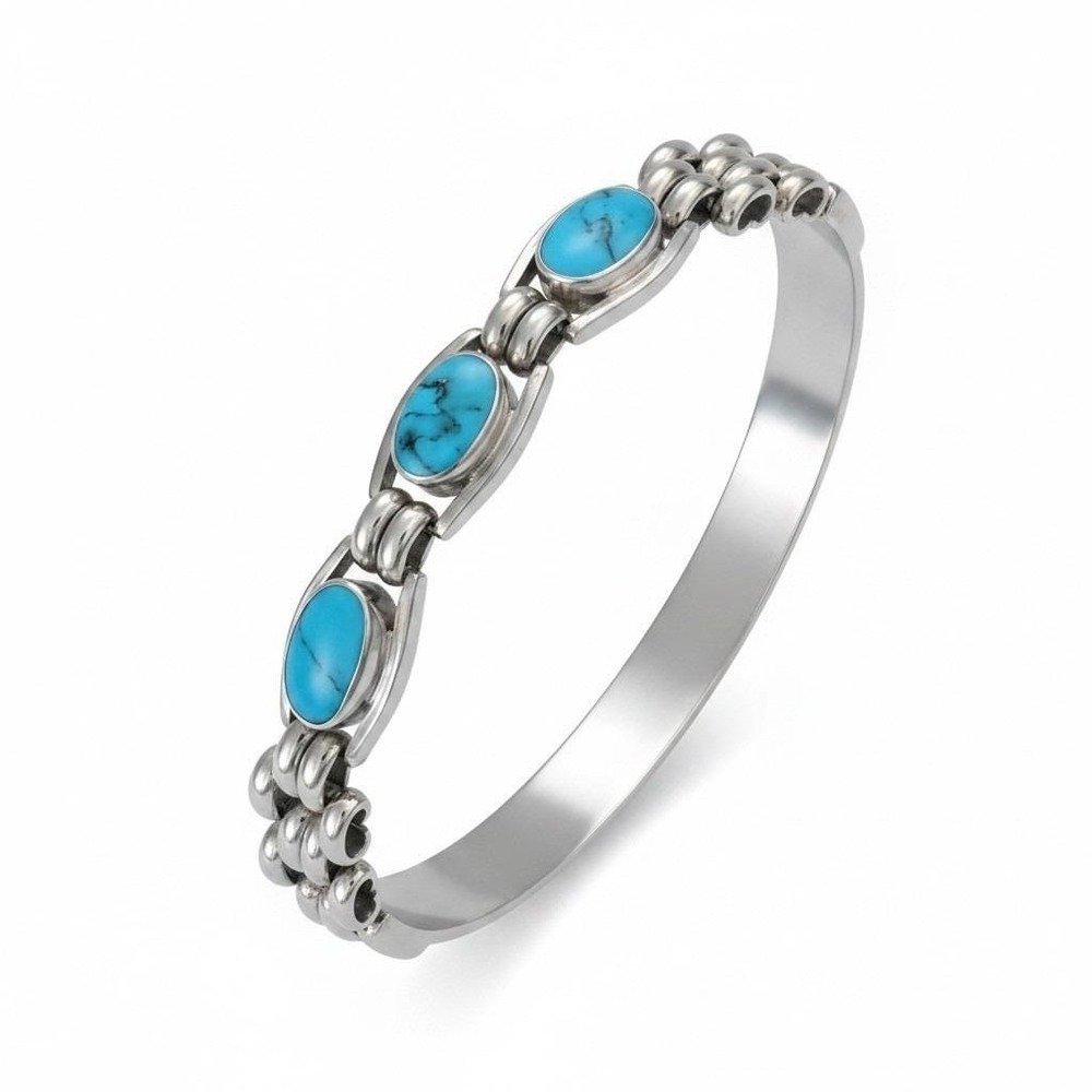 Vintage Taco Mexican 925 Sterling SilverTurquoise Beads Chain Link Bracelet